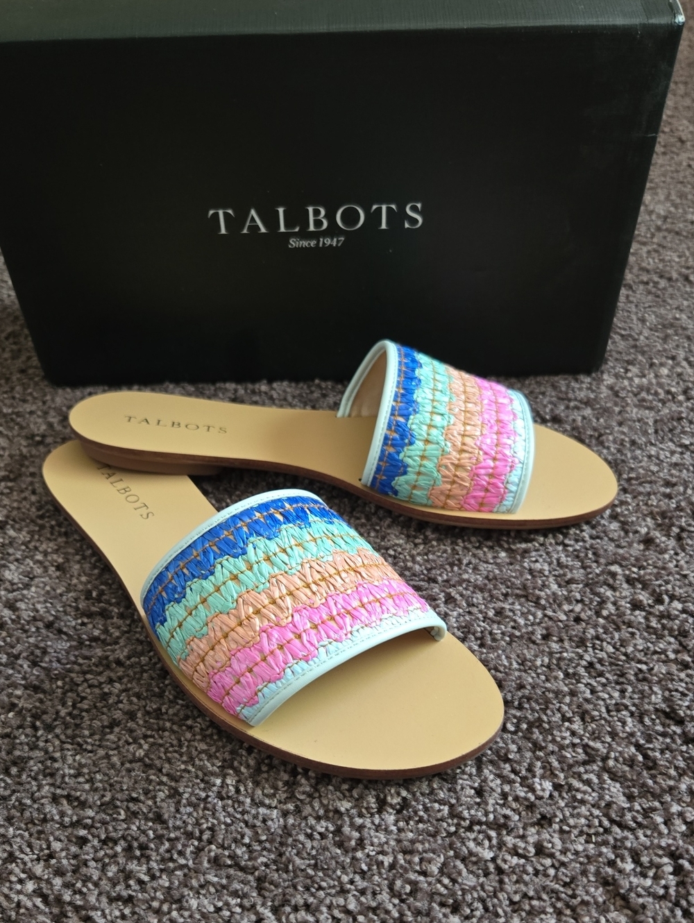 NEW Talbots Pink Multi Color Slide Sandals 8 M